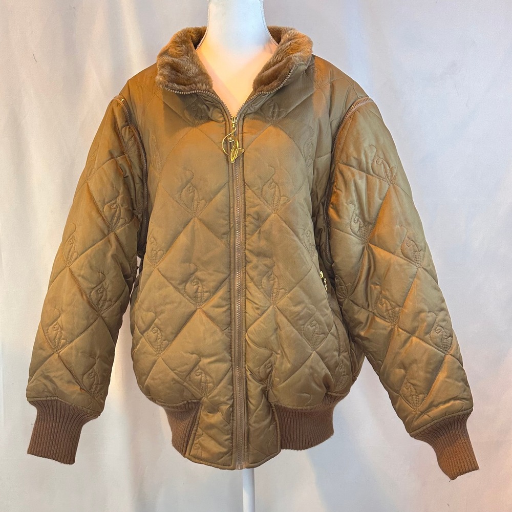Baby Phat Women L Bomber Jacket Bronze Quilted Convertible Vest Y2K Vintage
